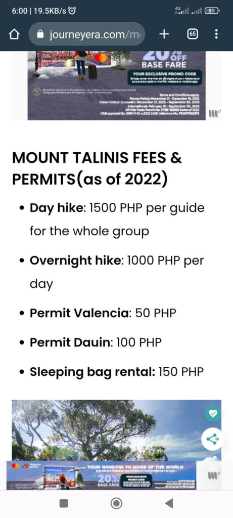 mount talinis fee