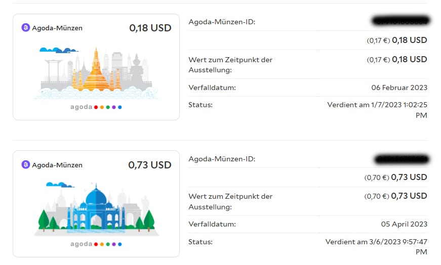 agoda münzen verfallen