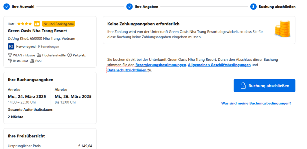 booking buchung ohne kreditkarte