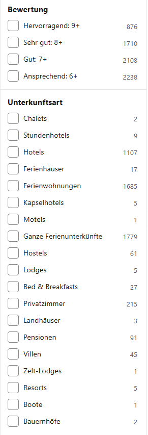 filterfunktion booking 2