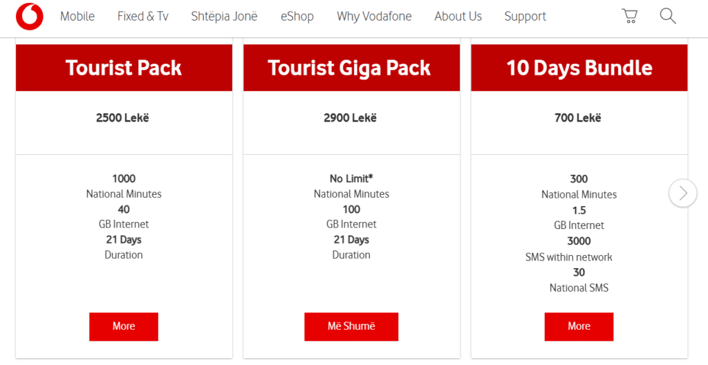 albanien sim karte vodafone tourist pack