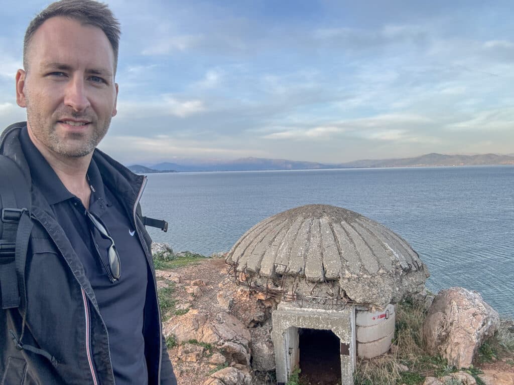 jacke, bunker, meerblick, albanien