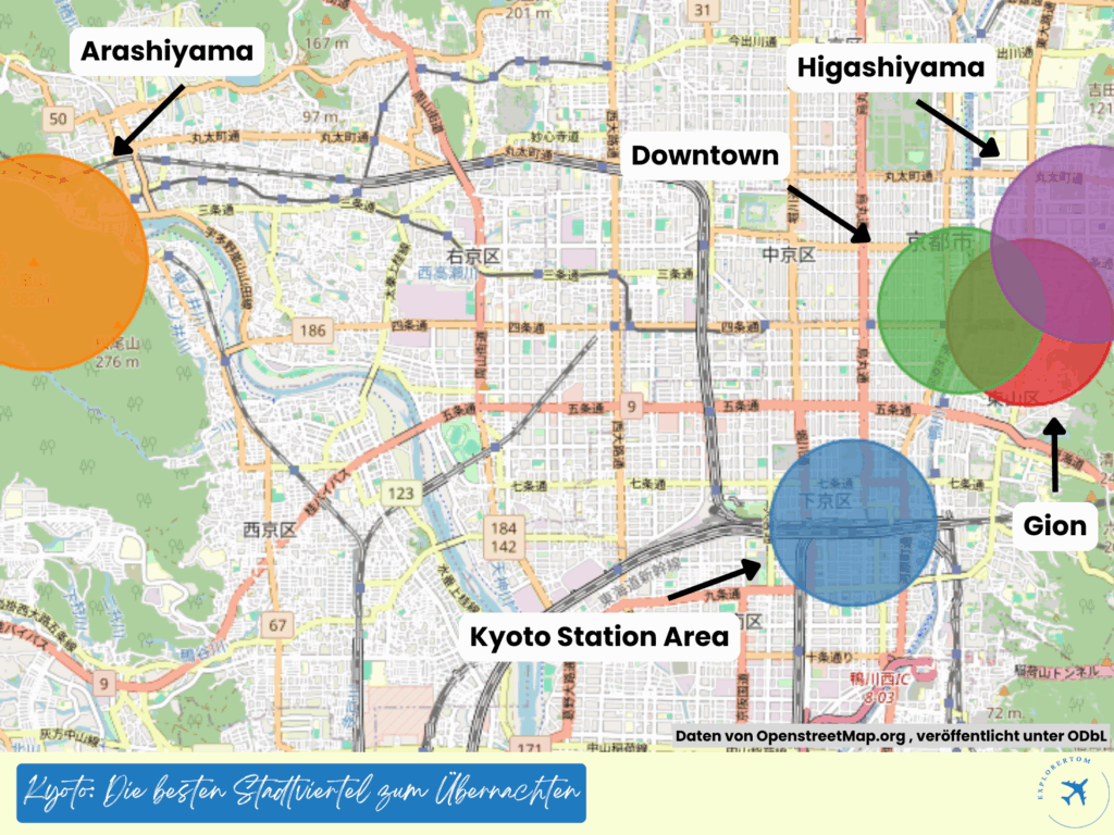 wo übernachten kyoto karte